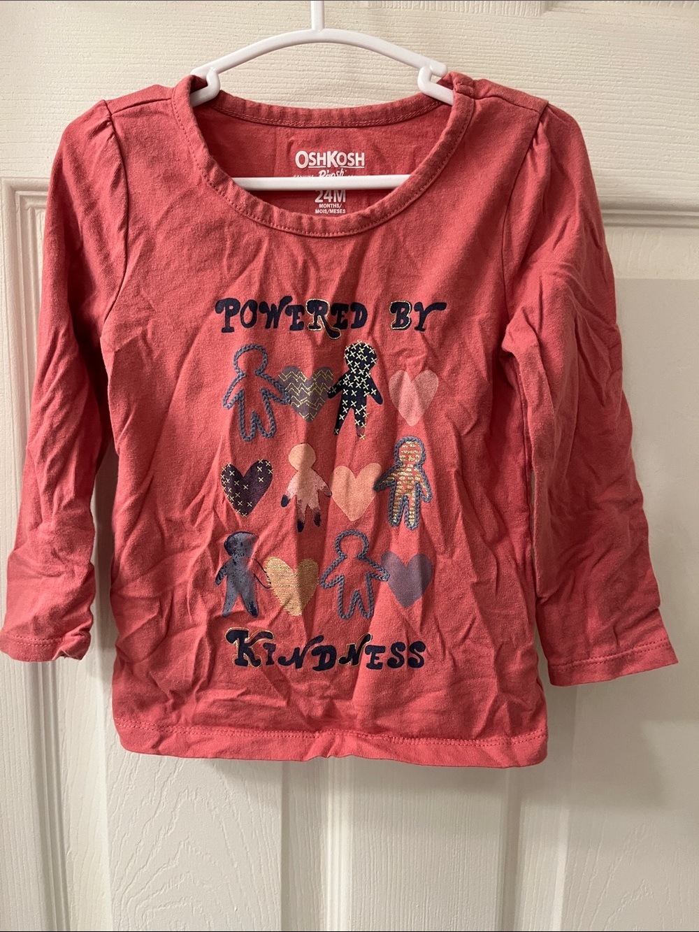 OshKosh B'gosh Coral Long-Sleeve Tee with 'Powered by Kindness' Graphic